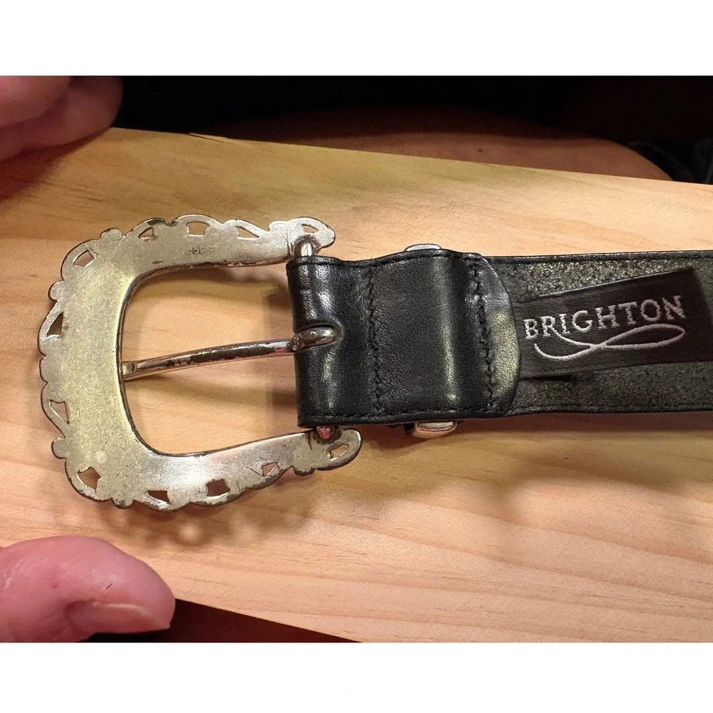 Brighton Leather Belt Women Small Black Good Western Filigree Silver Hardware